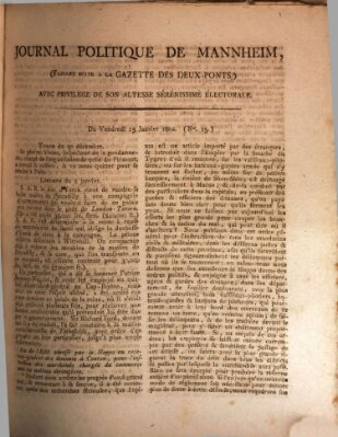 Journal politique de Mannheim (Gazette des Deux-Ponts) Freitag 15. Januar 1802