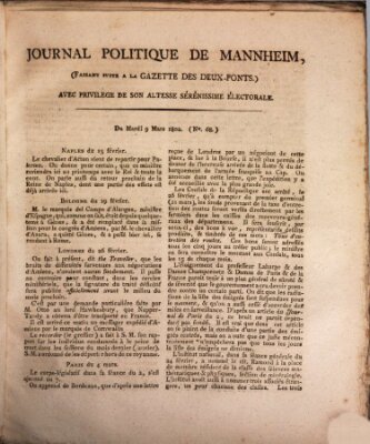 Journal politique de Mannheim (Gazette des Deux-Ponts) Dienstag 9. März 1802