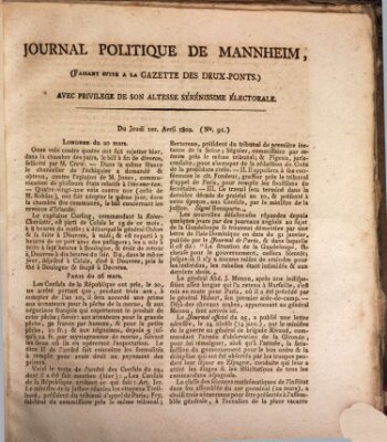 Journal politique de Mannheim (Gazette des Deux-Ponts) Donnerstag 1. April 1802
