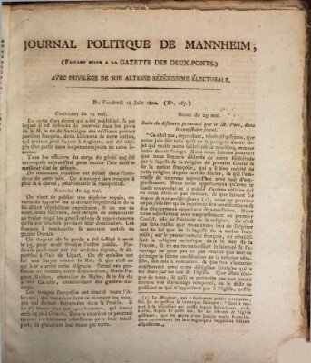 Journal politique de Mannheim (Gazette des Deux-Ponts) Freitag 18. Juni 1802
