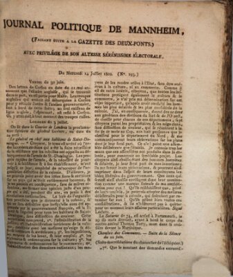 Journal politique de Mannheim (Gazette des Deux-Ponts) Mittwoch 14. Juli 1802
