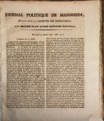 Journal politique de Mannheim (Gazette des Deux-Ponts) Donnerstag 22. Juli 1802