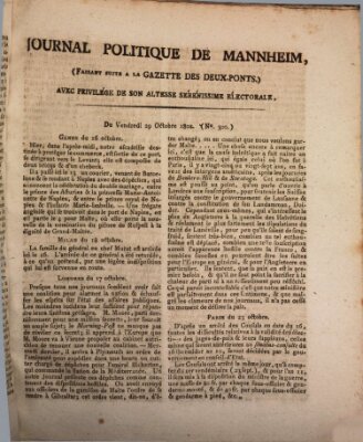 Journal politique de Mannheim (Gazette des Deux-Ponts) Freitag 29. Oktober 1802