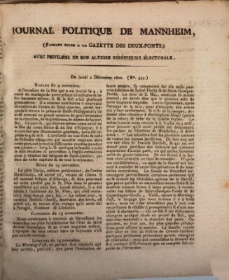 Journal politique de Mannheim (Gazette des Deux-Ponts) Donnerstag 2. Dezember 1802