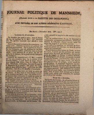 Journal politique de Mannheim (Gazette des Deux-Ponts) Dienstag 7. Dezember 1802