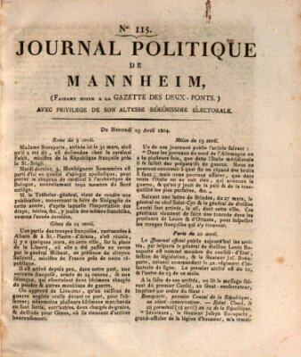 Journal politique de Mannheim (Gazette des Deux-Ponts) Mittwoch 25. April 1804
