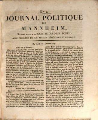 Journal politique de Mannheim (Gazette des Deux-Ponts) Freitag 4. Januar 1805