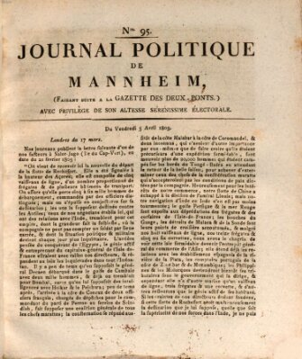 Journal politique de Mannheim (Gazette des Deux-Ponts) Freitag 5. April 1805