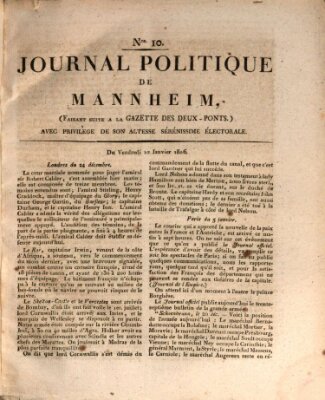 Journal politique de Mannheim (Gazette des Deux-Ponts) Freitag 10. Januar 1806