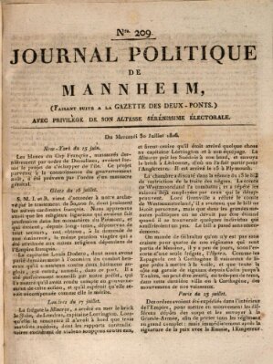 Journal politique de Mannheim (Gazette des Deux-Ponts) Mittwoch 30. Juli 1806