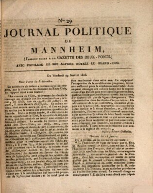 Journal politique de Mannheim (Gazette des Deux-Ponts) Freitag 29. Januar 1808