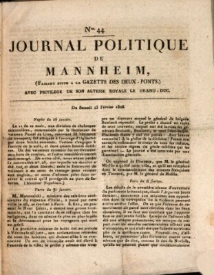 Journal politique de Mannheim (Gazette des Deux-Ponts) Samstag 13. Februar 1808
