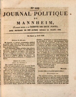 Journal politique de Mannheim (Gazette des Deux-Ponts) Dienstag 19. April 1808