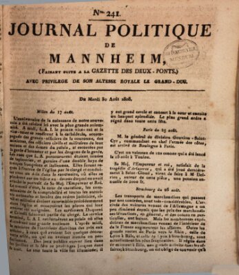 Journal politique de Mannheim (Gazette des Deux-Ponts) Dienstag 30. August 1808