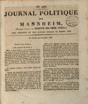 Journal politique de Mannheim (Gazette des Deux-Ponts) Samstag 24. Dezember 1808