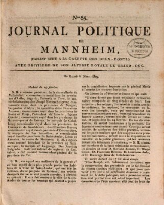 Journal politique de Mannheim (Gazette des Deux-Ponts) Montag 6. März 1809