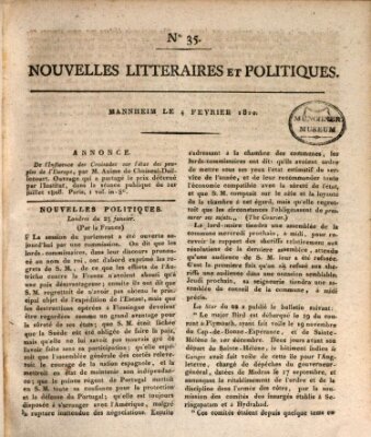 Nouvelles littéraires et politiques (Gazette des Deux-Ponts) Sonntag 4. Februar 1810