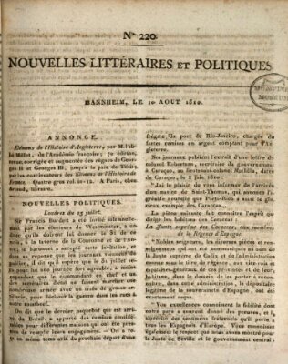 Nouvelles littéraires et politiques (Gazette des Deux-Ponts) Freitag 10. August 1810