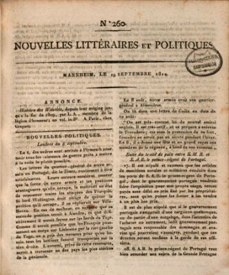 Nouvelles littéraires et politiques (Gazette des Deux-Ponts) Mittwoch 19. September 1810