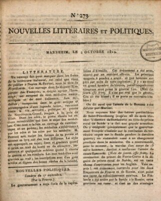 Nouvelles littéraires et politiques (Gazette des Deux-Ponts) Dienstag 2. Oktober 1810