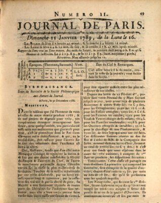 Journal de Paris 〈Paris〉 Sonntag 11. Januar 1789
