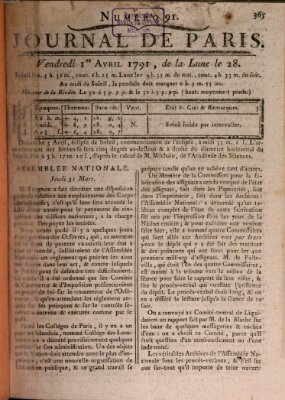 Journal de Paris 〈Paris〉 Freitag 1. April 1791