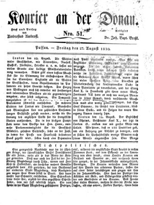 Kourier an der Donau (Donau-Zeitung) Freitag 27. August 1830