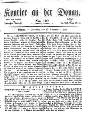 Kourier an der Donau (Donau-Zeitung) Dienstag 16. November 1830
