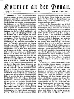Kourier an der Donau (Donau-Zeitung) Freitag 12. April 1833