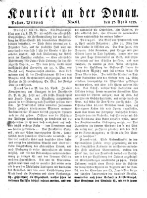 Kourier an der Donau (Donau-Zeitung) Mittwoch 17. April 1833