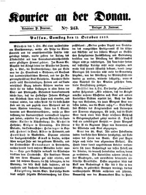 Kourier an der Donau (Donau-Zeitung) Samstag 12. Oktober 1839