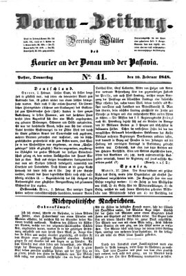 Donau-Zeitung Donnerstag 10. Februar 1848