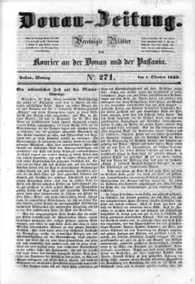 Donau-Zeitung Montag 1. Oktober 1849