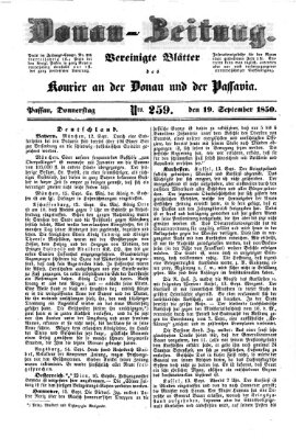 Donau-Zeitung Donnerstag 19. September 1850