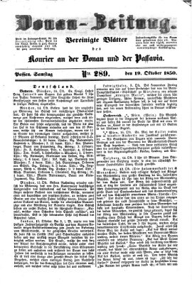 Donau-Zeitung Samstag 19. Oktober 1850