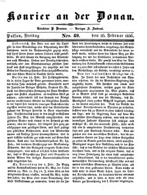 Kourier an der Donau (Donau-Zeitung) Freitag 26. Februar 1836