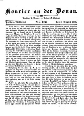 Kourier an der Donau (Donau-Zeitung) Mittwoch 3. August 1836