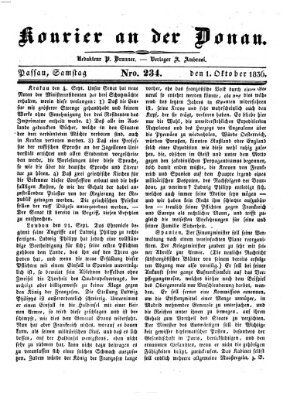 Kourier an der Donau (Donau-Zeitung) Samstag 1. Oktober 1836