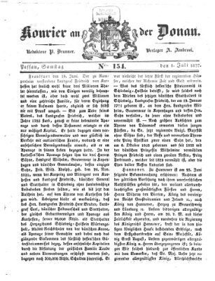 Kourier an der Donau (Donau-Zeitung) Samstag 1. Juli 1837