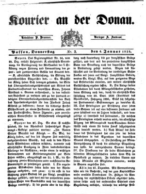 Kourier an der Donau (Donau-Zeitung) Donnerstag 4. Januar 1838