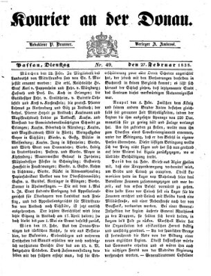 Kourier an der Donau (Donau-Zeitung) Dienstag 27. Februar 1838