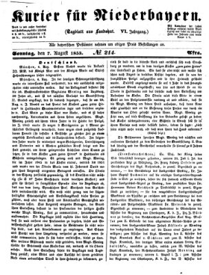 Kurier für Niederbayern Sonntag 7. August 1853