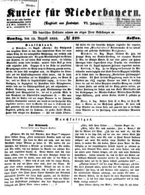 Kurier für Niederbayern Samstag 13. August 1853