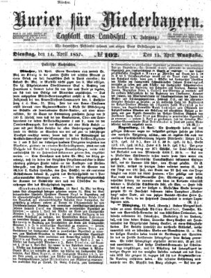 Kurier für Niederbayern Dienstag 14. April 1857