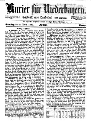 Kurier für Niederbayern Samstag 2. April 1859