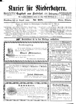 Kurier für Niederbayern Dienstag 12. August 1862