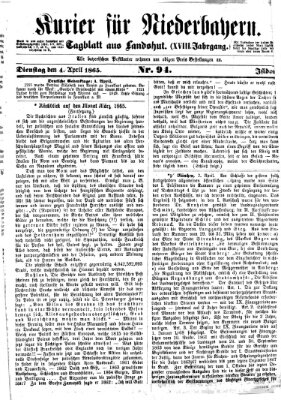 Kurier für Niederbayern Dienstag 4. April 1865