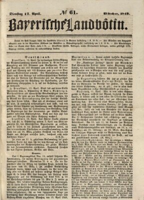 Bayerische Landbötin Dienstag 17. April 1849