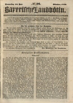 Bayerische Landbötin Donnerstag 14. Juni 1849