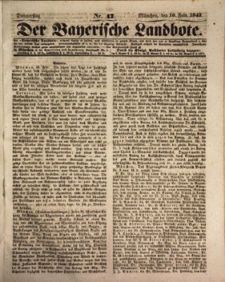 Der Bayerische Landbote Donnerstag 16. Februar 1843